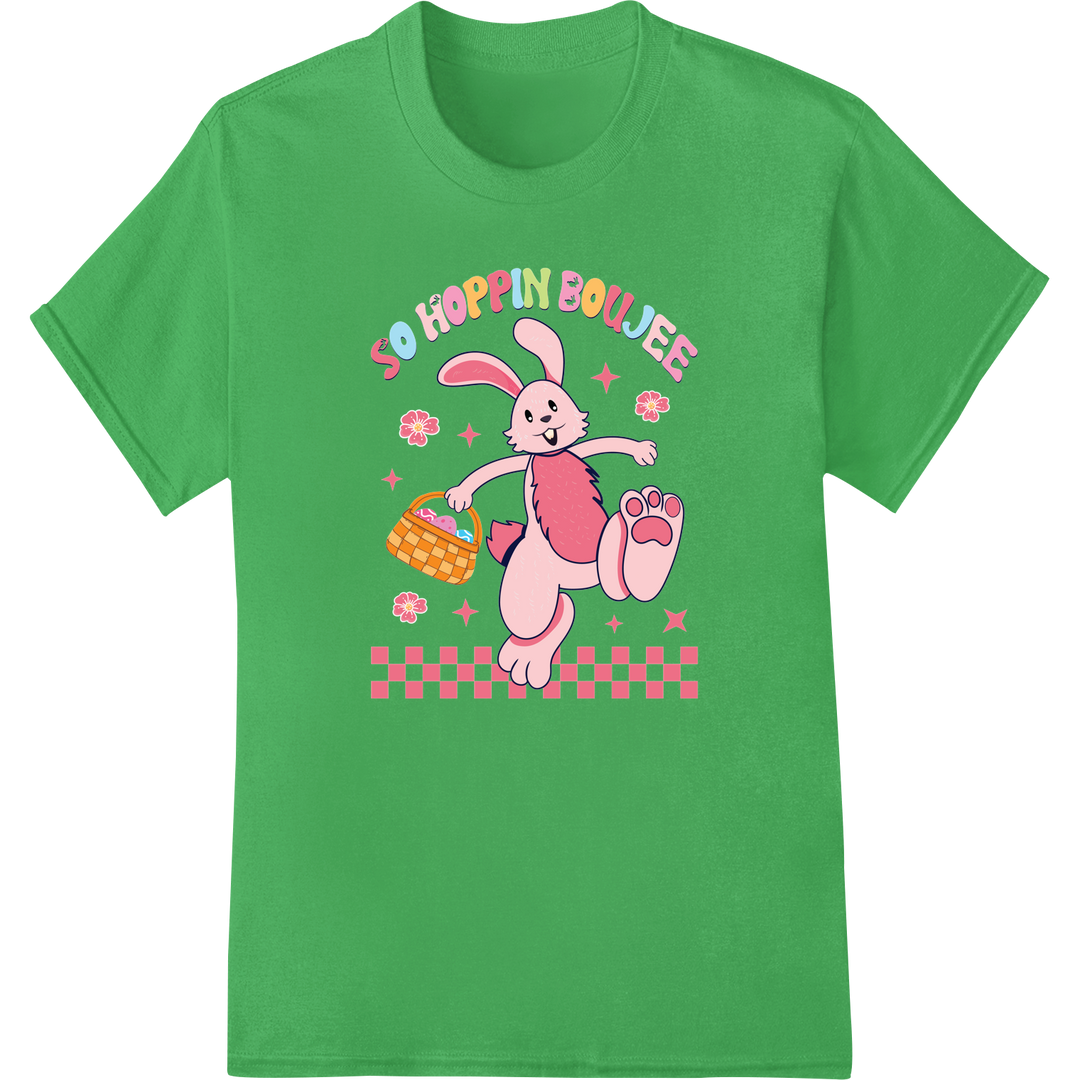 Adorable Easter Bunny DTF Print - Cute & Trendy T-Shirt Design on green shirt - SUPERDTF-DTF Prints-DTF Transfers-Custom DTF Prints