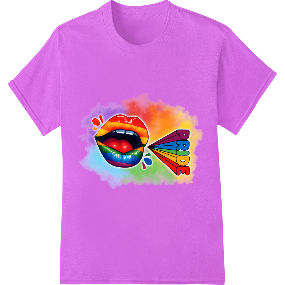 Bold Rainbow Lips LGBT Pride Heat Transfer - Celebrate Love on purple shirt - SUPERDTF-DTF Prints-DTF Transfers-Custom DTF Prints