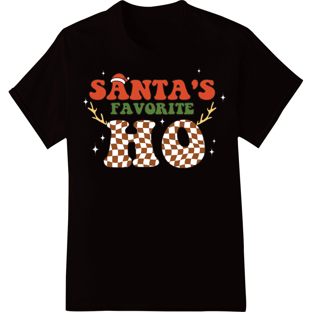 Festive 'Santa's Favorite Ho' Christmas DTF Heat Transfer on black shirt - SUPERDTF-DTF Prints-DTF Transfers-Custom DTF Prints