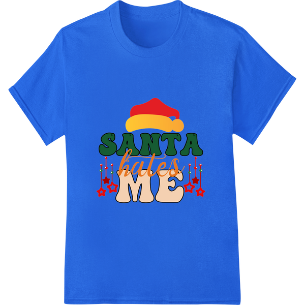 Adorable 'Santa Loves Me' Christmas Heat Transfer Print on blue shirt - SUPERDTF-DTF Prints-DTF Transfers-Custom DTF Prints