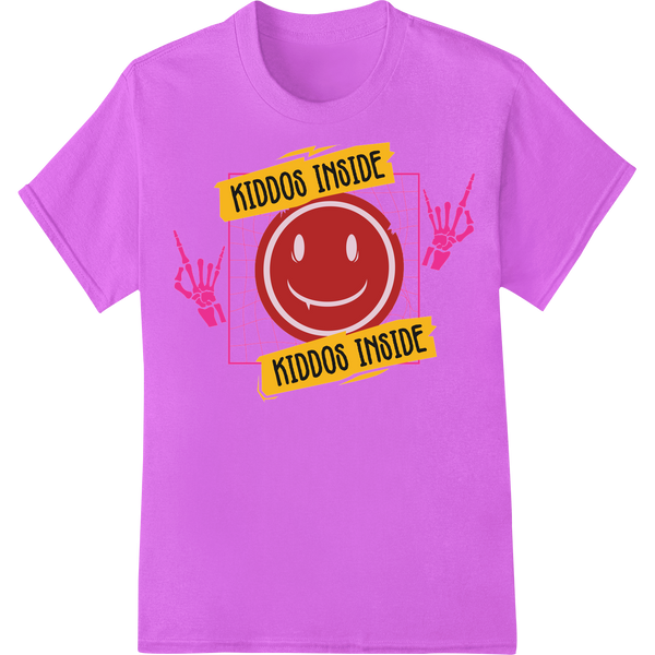 Adorable 'KIDDOS INSIDE' Smiley Graphic Heat Transfer made with premium custom garment printing