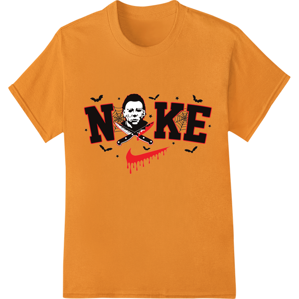 Spooky 'NOPE' Michael Myers Halloween horror graphic design showing the iconic masked villain in a dark, eerie setting.