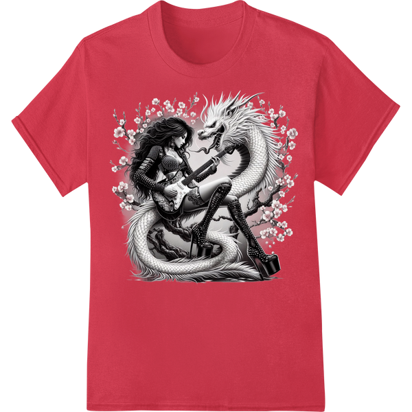 Dragon Shredding Electric Guitar Fantasy Illustration on red shirt - SUPERDTF-DTF Prints-DTF Transfers-Custom DTF Prints