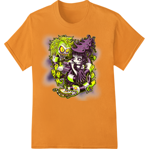 Enigmatic Enchantress: Gothic Fantasy Illustration on orange shirt - SUPERDTF-DTF Prints-DTF Transfers-Custom DTF Prints