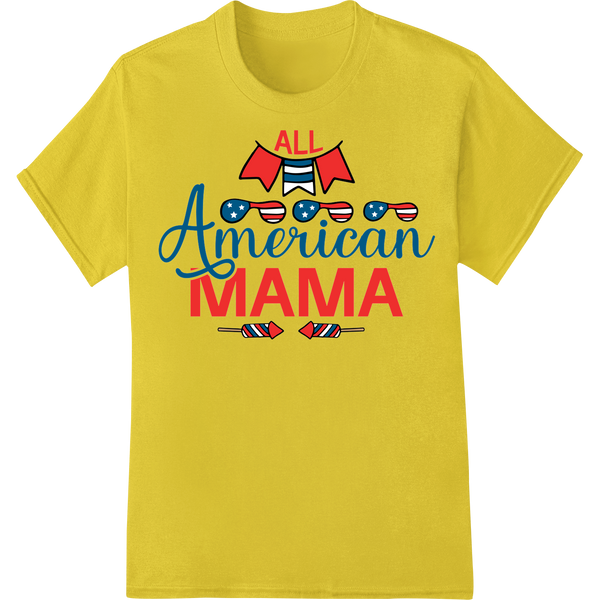 Proud 'ALL American MAMA' Patriotic DTF Print Heat Transfer on yellow shirt - SUPERDTF-DTF Prints-DTF Transfers-Custom DTF Prints