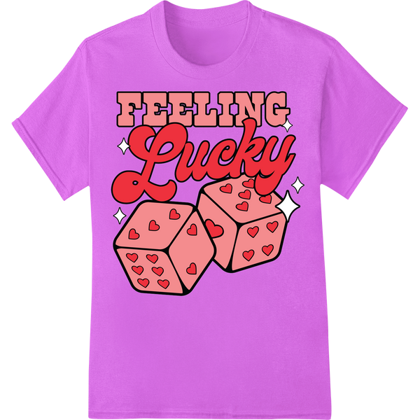 Get Lucky in Love: Funny Retro Valentine's Dice Heat Transfer on purple shirt - SUPERDTF-DTF Prints-DTF Transfers-Custom DTF Prints