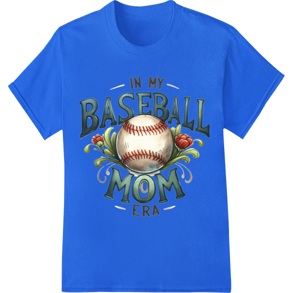 In My Baseball Mom Era: Vintage DTF Print Heat Transfer on blue shirt - SUPERDTF-DTF Prints-DTF Transfers-Custom DTF Prints