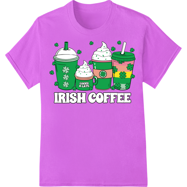 Lucky Latte: Festive St. Patrick's Day DTF Heat Transfer on purple shirt - SUPERDTF-DTF Prints-DTF Transfers-Custom DTF Prints