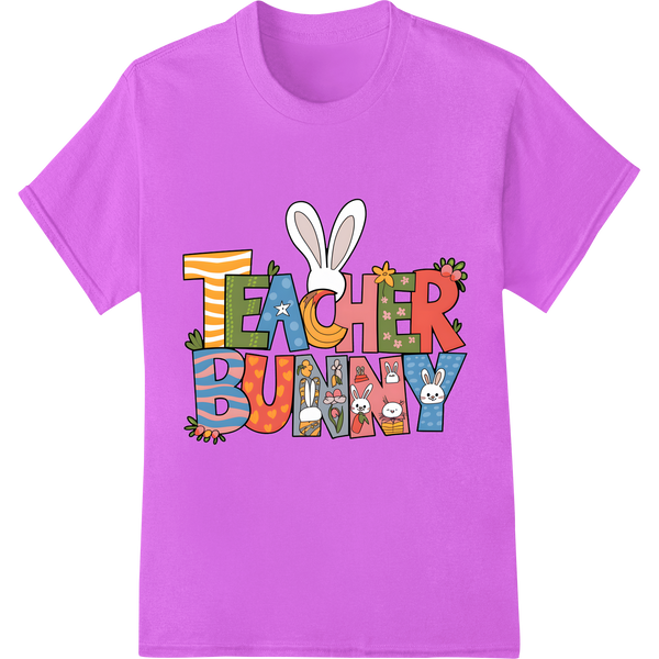 Retro Teacher Bunny DTF Print | Easter Apparel Heat Transfer on purple shirt - SUPERDTF-DTF Prints-DTF Transfers-Custom DTF Prints