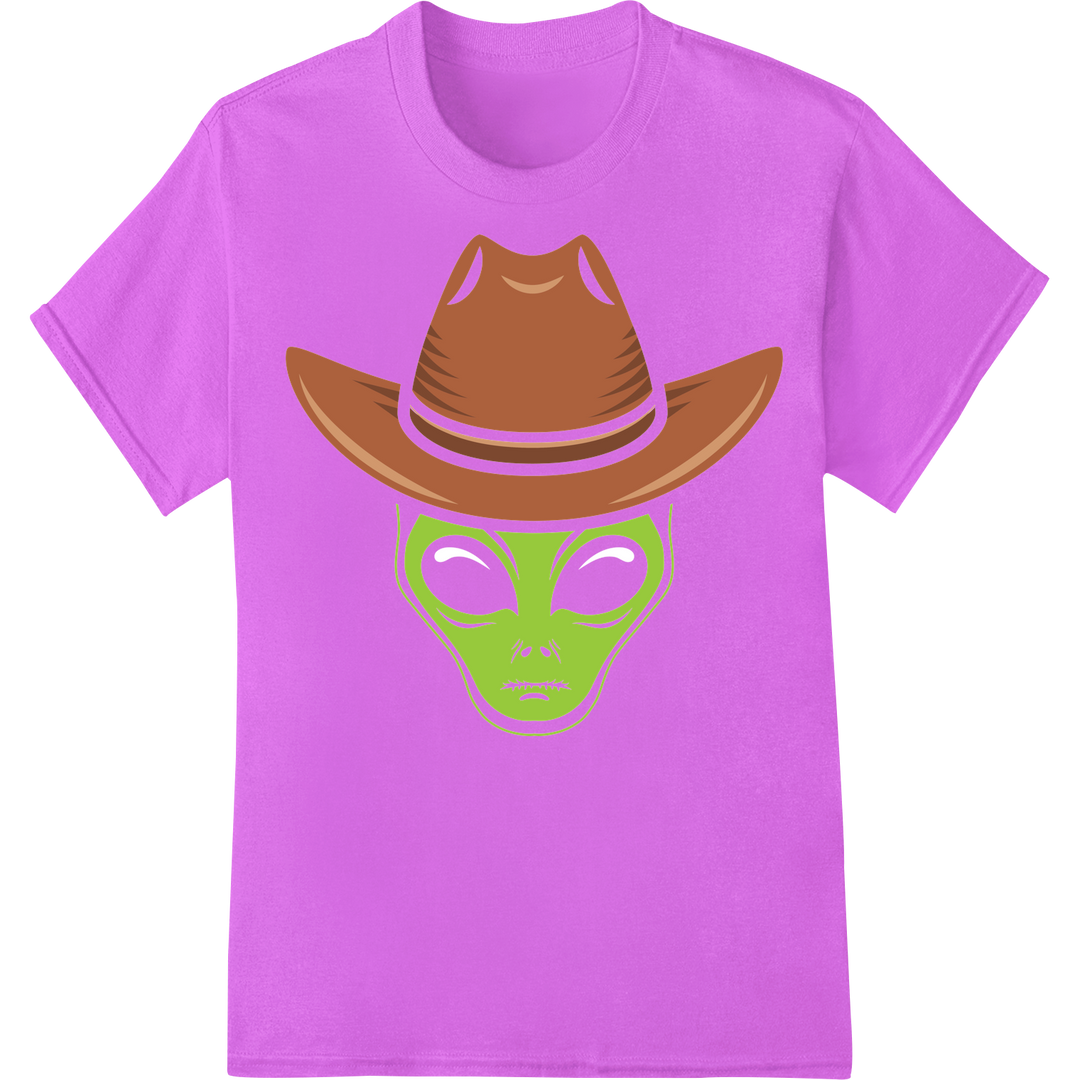 Sarcastic Alien Cowboy DTF Print Heat Transfer | Quirky on purple shirt - SUPERDTF-DTF Prints-DTF Transfers-Custom DTF Prints