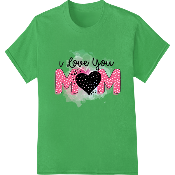 Adorable Polka Dot 'I Love You' Heart - DTF Print Transfer on green shirt - SUPERDTF-DTF Prints-DTF Transfers-Custom DTF Prints