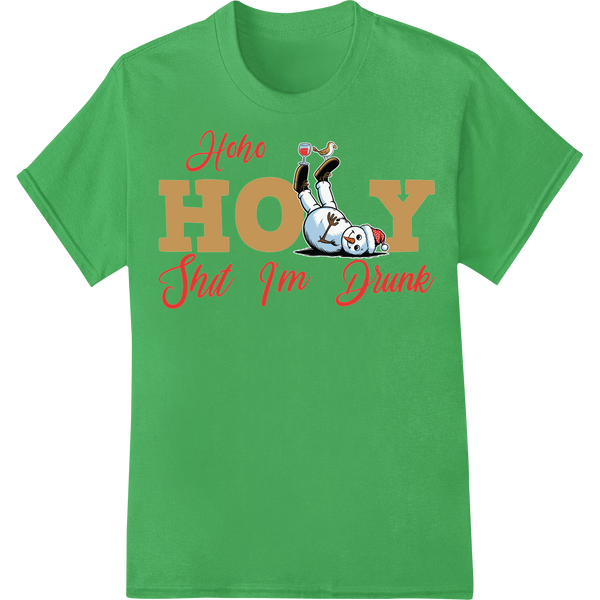 Funny Drunk Snowman Christmas Humor Holiday DTF Print on green shirt - SUPERDTF-DTF Prints-DTF Transfers-Custom DTF Prints