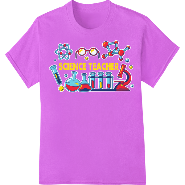 Vibrant Science Teacher DTF Print Heat Transfer Design on purple shirt - SUPERDTF-DTF Prints-DTF Transfers-Custom DTF Prints