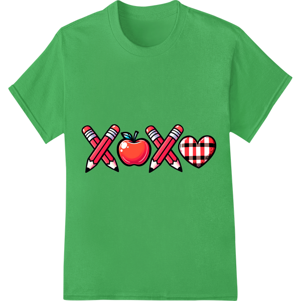 XOXO Teacher Valentine: Adorable DTF Print Heat Transfer on green shirt - SUPERDTF-DTF Prints-DTF Transfers-Custom DTF Prints