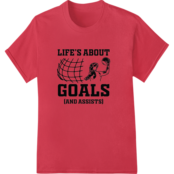 Sporty 'Life's About Goals' Hockey DTF Print Heat Transfer on red shirt - SUPERDTF-DTF Prints-DTF Transfers-Custom DTF Prints