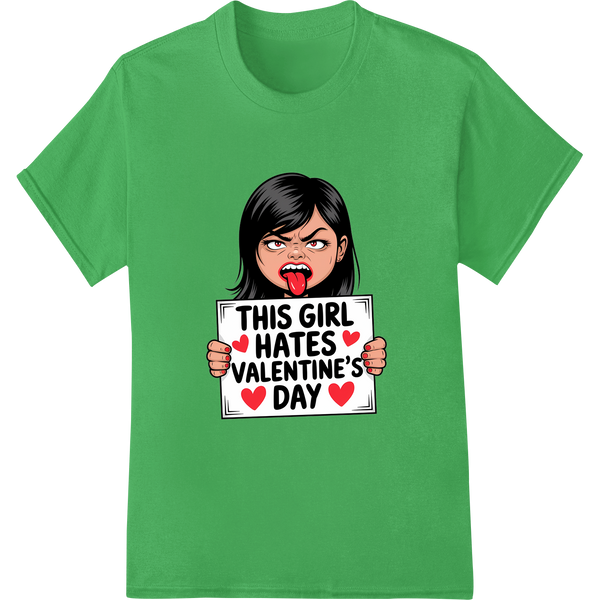 Sassy Girl Hates Valentine's Day | Ironic DTF Print Transfer on green shirt - SUPERDTF-DTF Prints-DTF Transfers-Custom DTF Prints