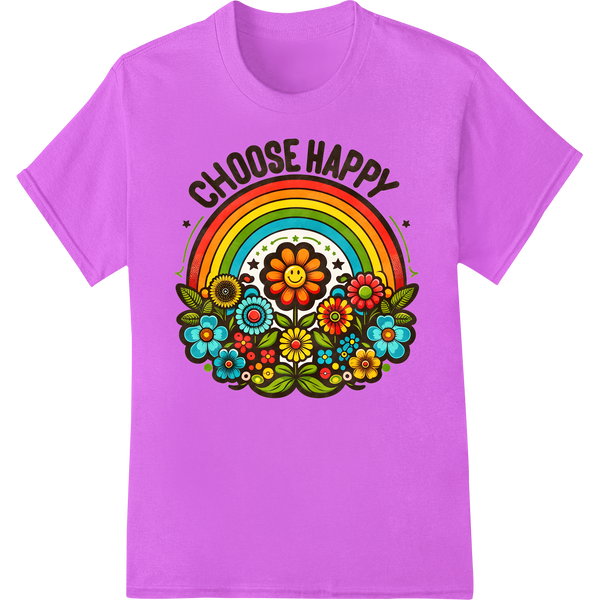 Retro 'CHOOSE HAPPY' Floral DTF Print Heat Transfer on purple shirt - SUPERDTF-DTF Prints-DTF Transfers-Custom DTF Prints