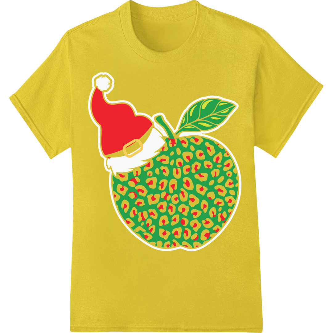 Festive Leopard Print Apple: Christmas DTF Heat Transfer on yellow shirt - SUPERDTF-DTF Prints-DTF Transfers-Custom DTF Prints