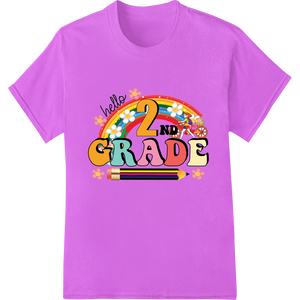 Hello 2nd Grade: Colorful Back-to-School DTF Print Transfer featuring professional personalized clothing