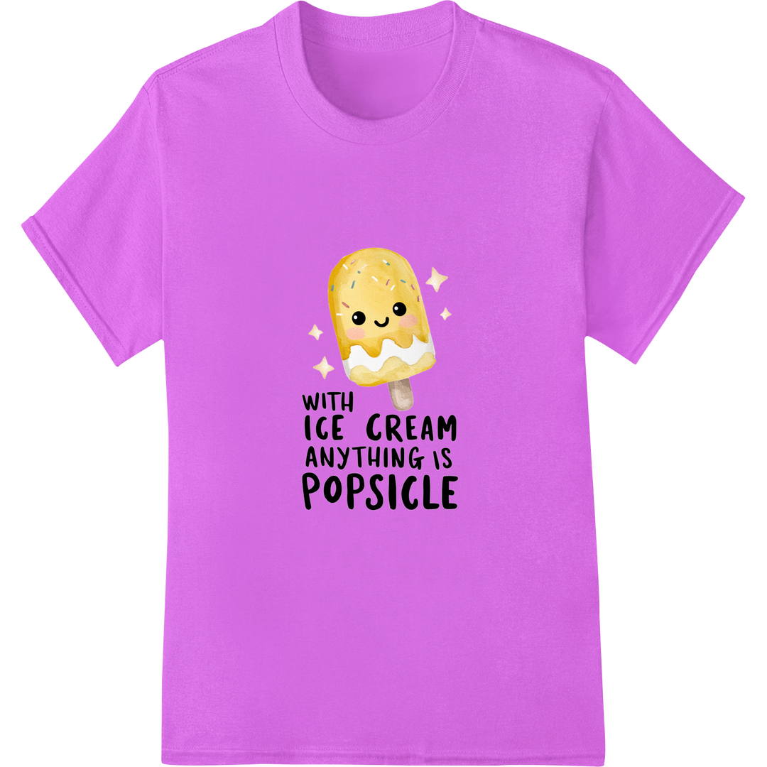 Adorable 'With Ice Cream Anything is Popsicle' Summer DTF Print on purple shirt - SUPERDTF-DTF Prints-DTF Transfers-Custom DTF Prints