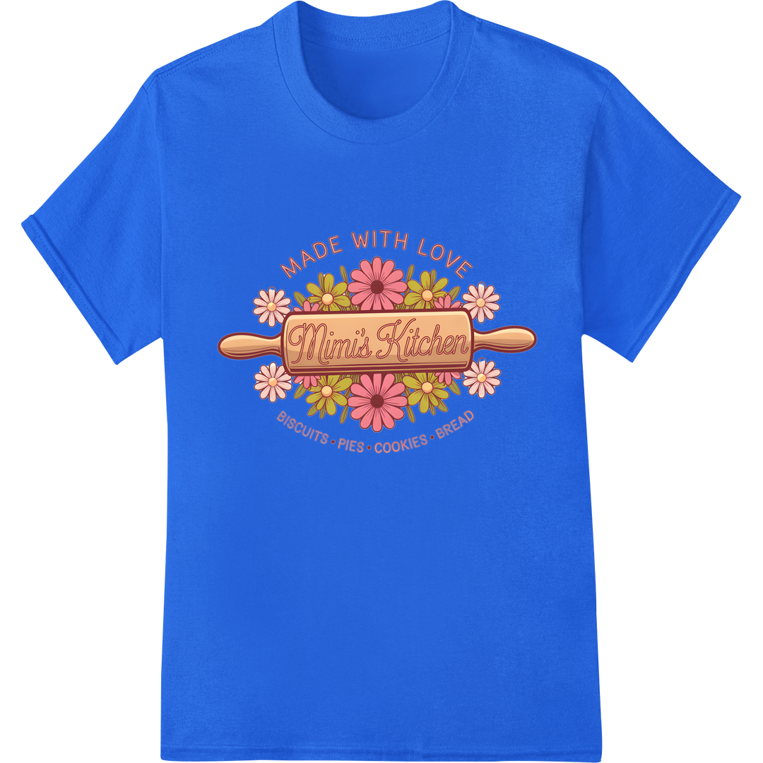 Made with Love: Cozy Mimi's Kitchen Baking Essentials Print on blue shirt - SUPERDTF-DTF Prints-DTF Transfers-Custom DTF Prints