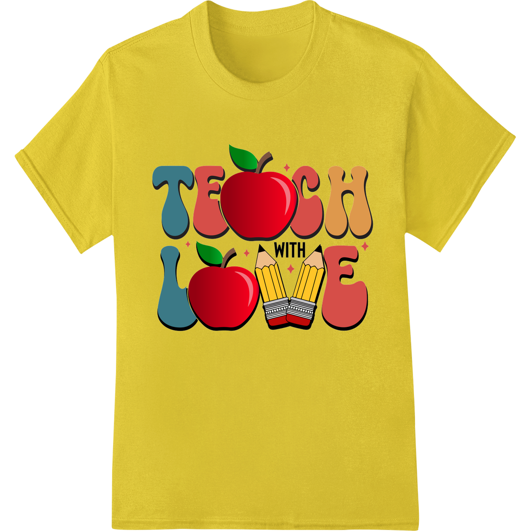 Teach with Love: Vibrant Apple & Pencil Teacher DTF Print on yellow shirt - SUPERDTF-DTF Prints-DTF Transfers-Custom DTF Prints