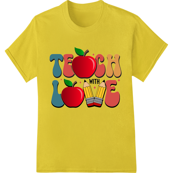 Teach with Love: Vibrant Apple & Pencil Teacher DTF Print on yellow shirt - SUPERDTF-DTF Prints-DTF Transfers-Custom DTF Prints