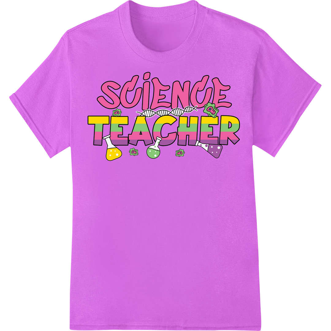 Vibrant Science Teacher DTF Print Heat Transfer | Education on purple shirt - SUPERDTF-DTF Prints-DTF Transfers-Custom DTF Prints