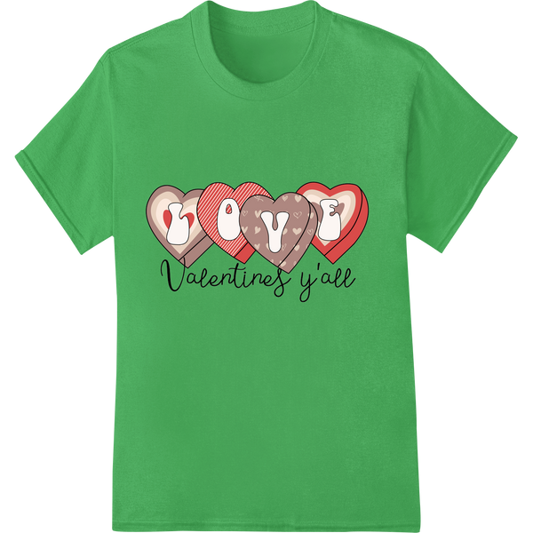 Adorable 'Love' Hearts Valentine's Day DTF Heat Transfer on green shirt - SUPERDTF-DTF Prints-DTF Transfers-Custom DTF Prints