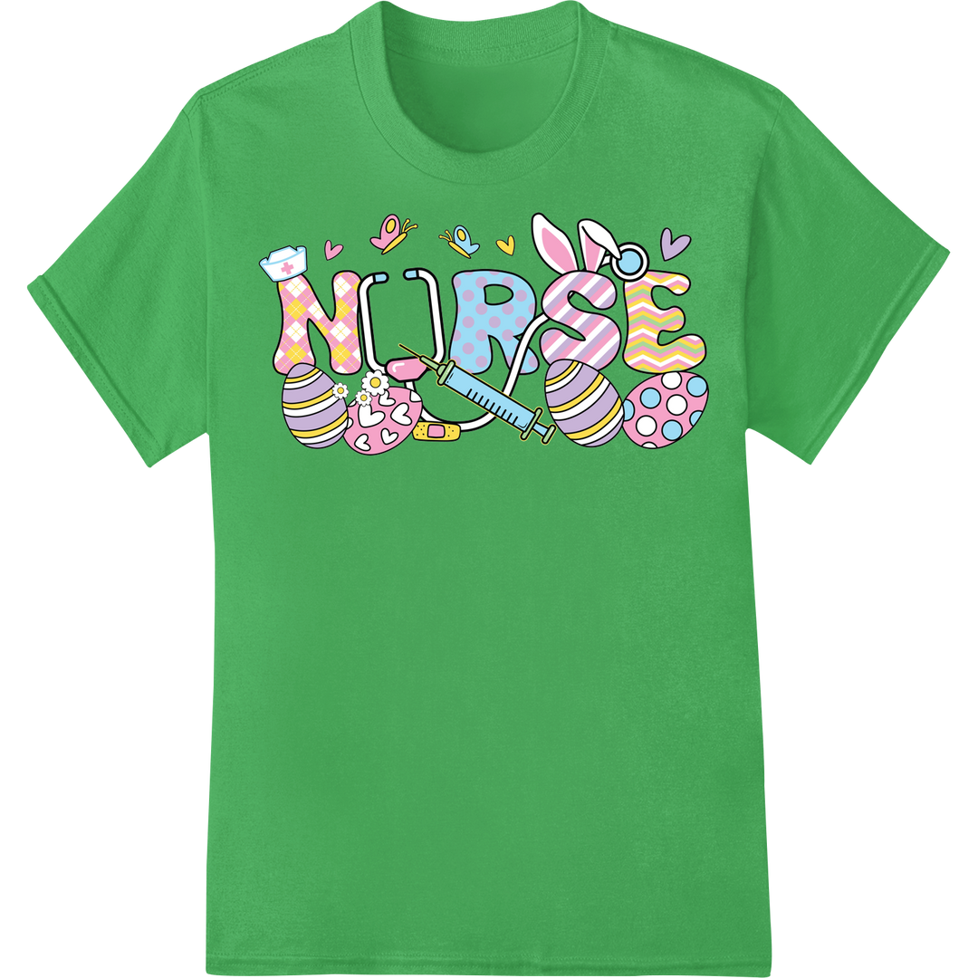 Festive Nurse Easter DTF Print Heat Transfer | Nursing Pride on green shirt - SUPERDTF-DTF Prints-DTF Transfers-Custom DTF Prints