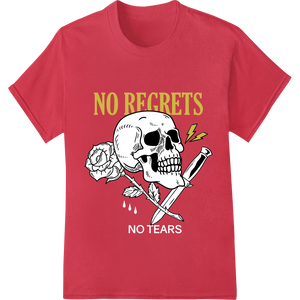 NO REGRETS Edgy Skull DTF Print Heat Transfer by Super DTF - High-quality apparel decoration