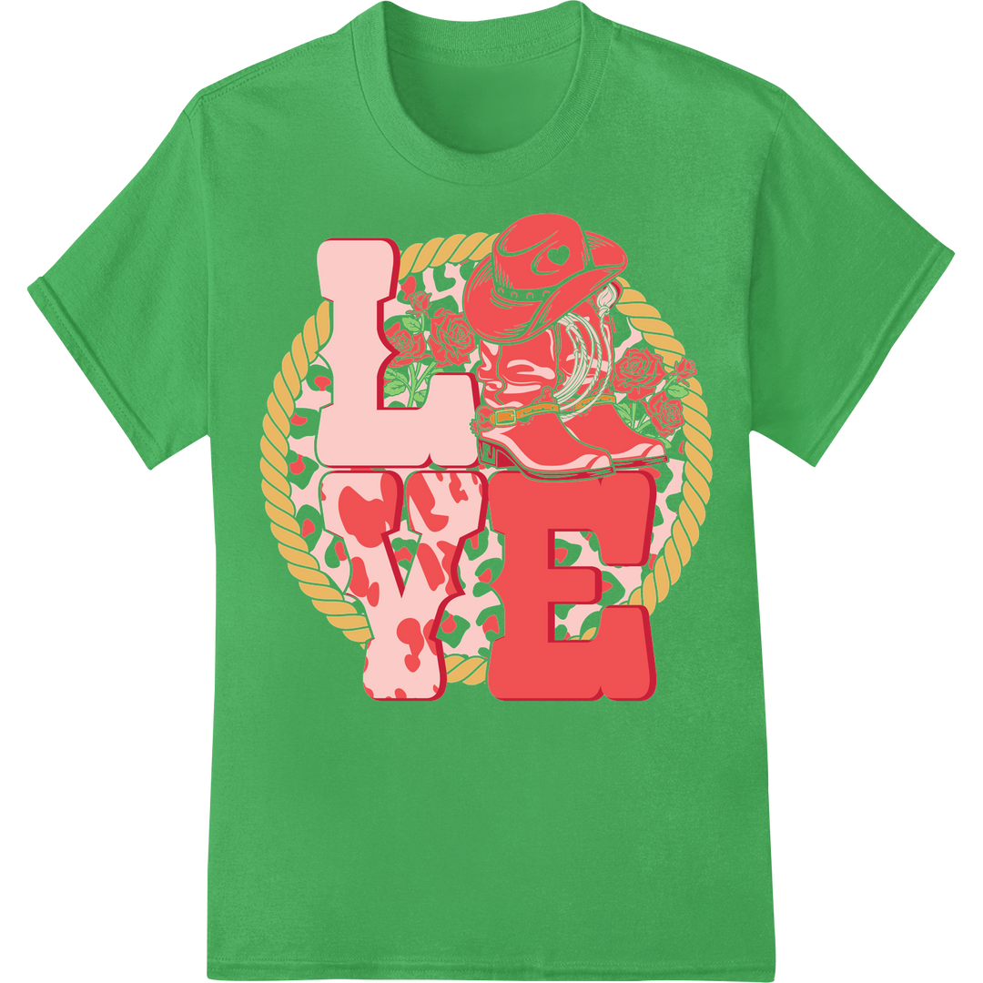 Retro Hippie Love: Bold Valentine's Day DTF Print Transfer on green shirt - SUPERDTF-DTF Prints-DTF Transfers-Custom DTF Prints