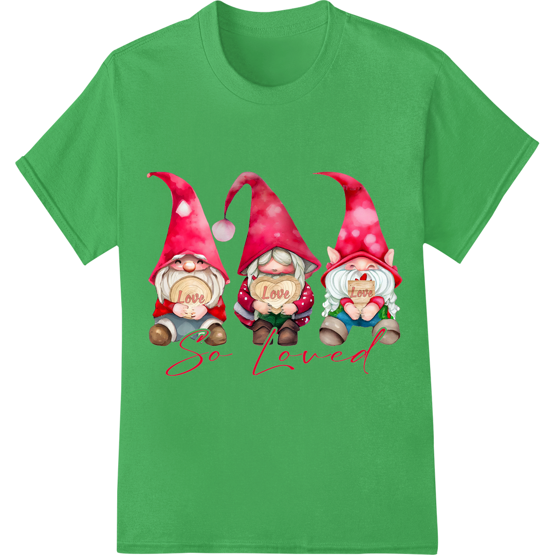 Adorable Gnome Valentine's Day DTF Print | Lovely Gifts on green shirt - SUPERDTF-DTF Prints-DTF Transfers-Custom DTF Prints