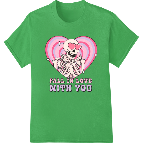 Skeleton Heart: Fall in Love this Valentine's Day on green shirt - SUPERDTF-DTF Prints-DTF Transfers-Custom DTF Prints