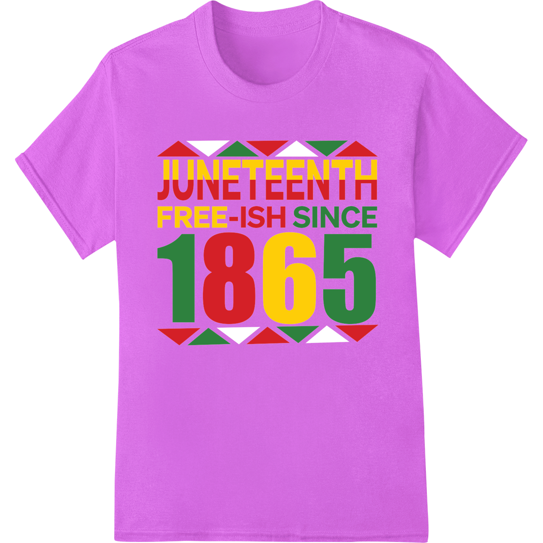 Bold Juneteenth 'Free-ish Since 1865' Pride DTF Transfer on purple shirt - SUPERDTF-DTF Prints-DTF Transfers-Custom DTF Prints