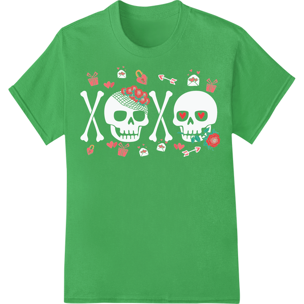 Spooky Sweet Skeleton Valentine DTF Print Heat Transfer on green shirt - SUPERDTF-DTF Prints-DTF Transfers-Custom DTF Prints