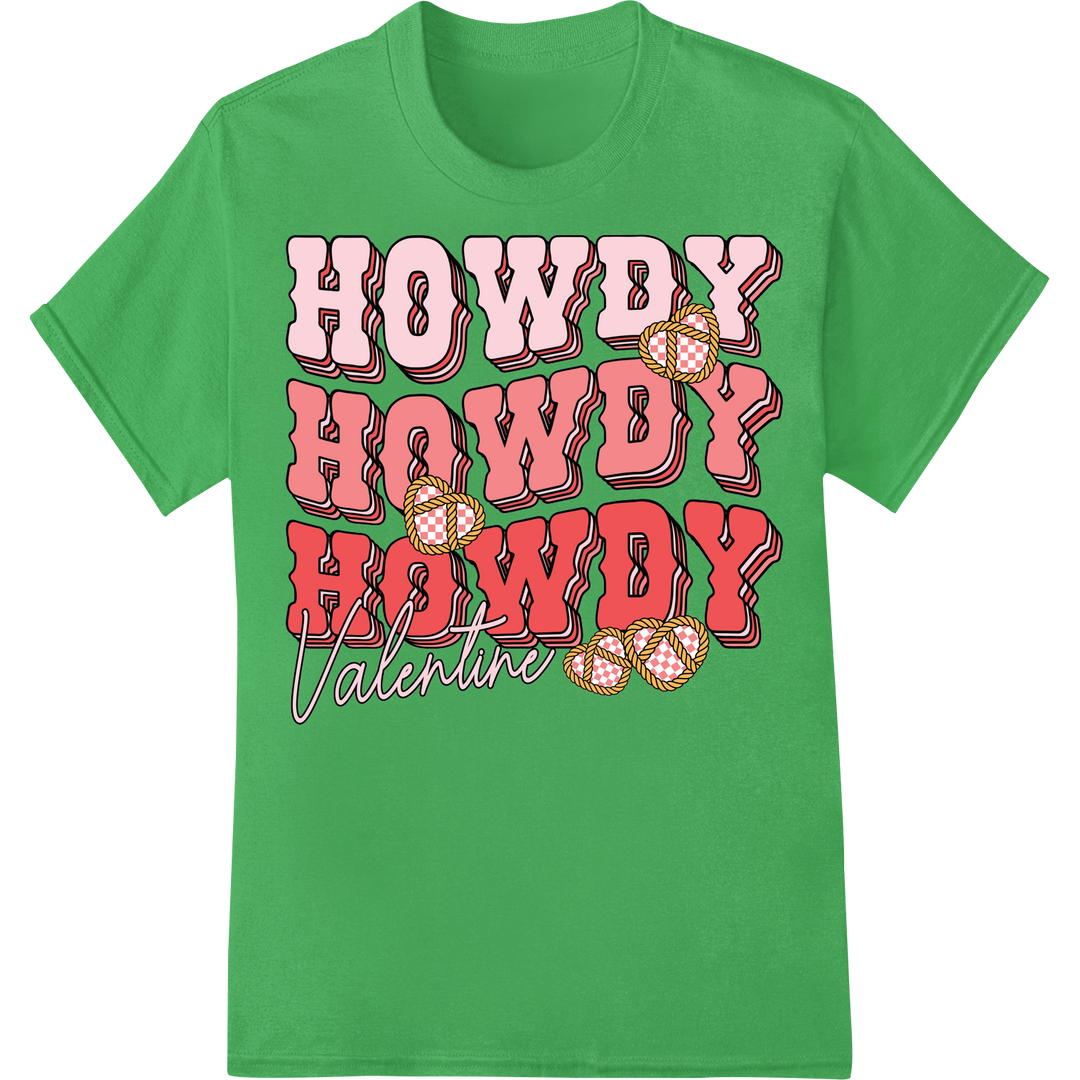 Howdy Valentine: Festive Western DTF Print Heat Transfer on green shirt - SUPERDTF-DTF Prints-DTF Transfers-Custom DTF Prints