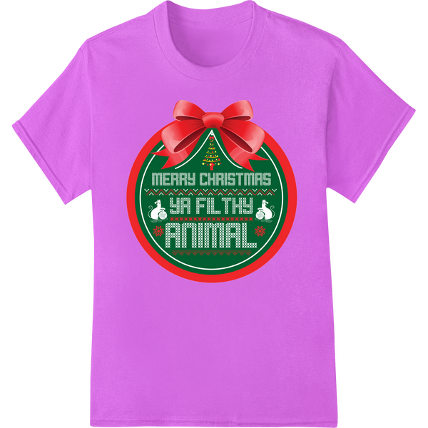 Cheeky Christmas Ornament: Ya Filthy Animal DTF Print enhanced with professional custom t-shirts