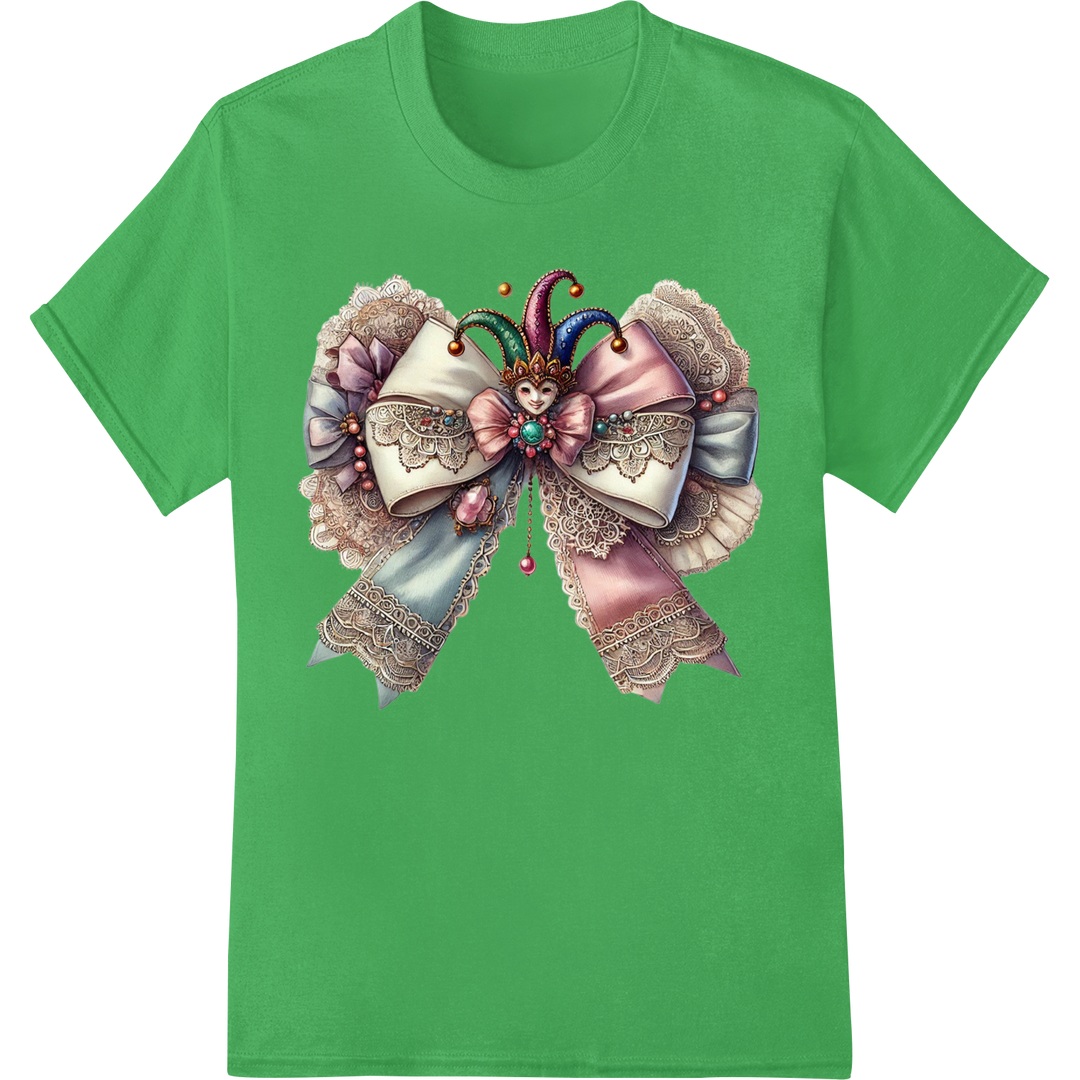 Mardi Gras Mask with Bow DTF Heat Transfer Print | Party on green shirt - SUPERDTF-DTF Prints-DTF Transfers-Custom DTF Prints