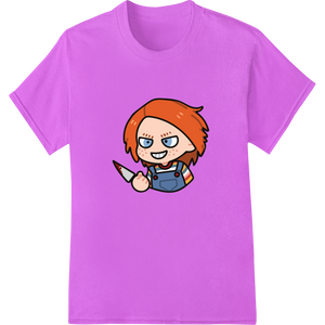 Playful Chucky-Inspired Cartoon Character Heat Transfer made with premium custom t-shirts