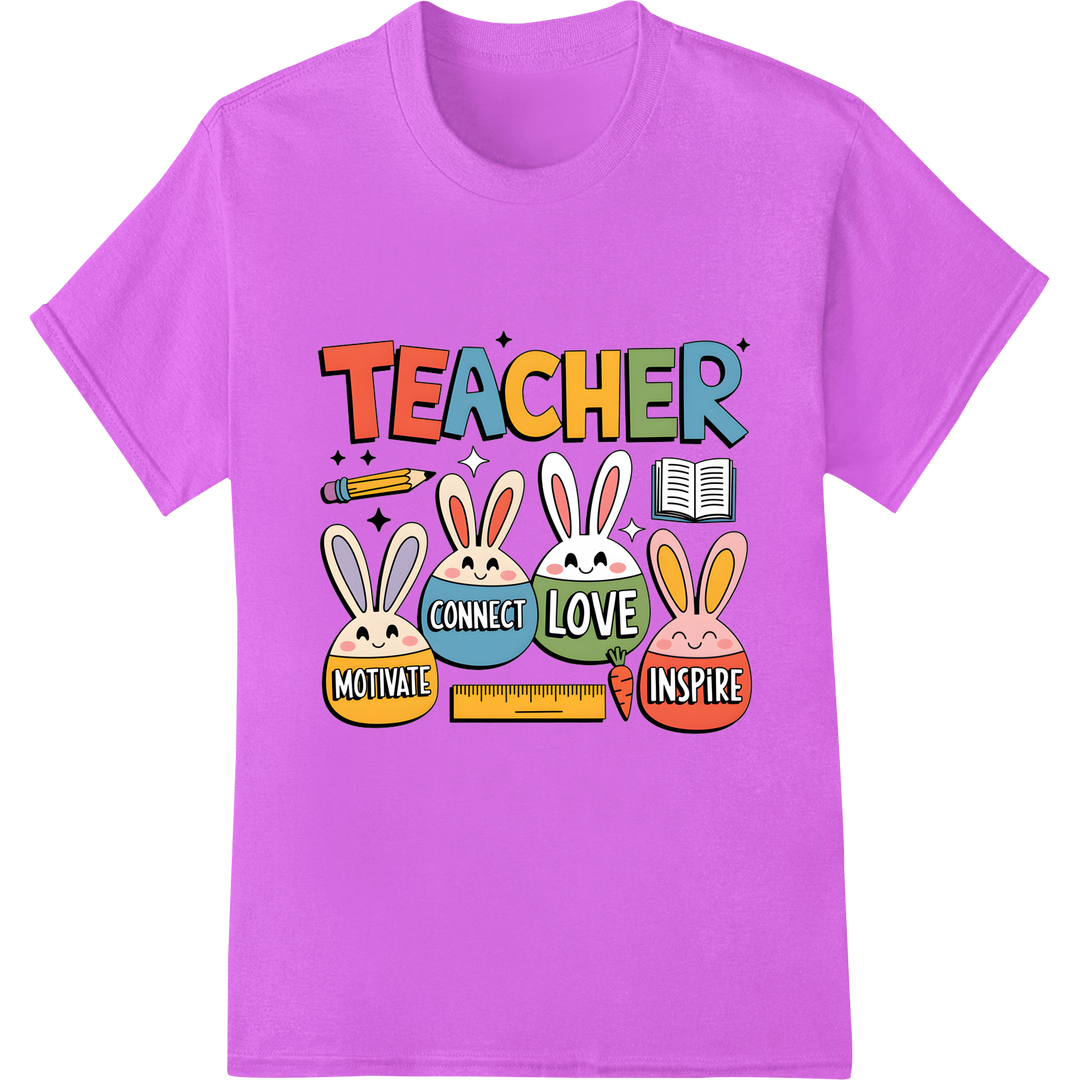 Retro Teacher Easter DTF Print: Connect, Love, Motivate on purple shirt - SUPERDTF-DTF Prints-DTF Transfers-Custom DTF Prints