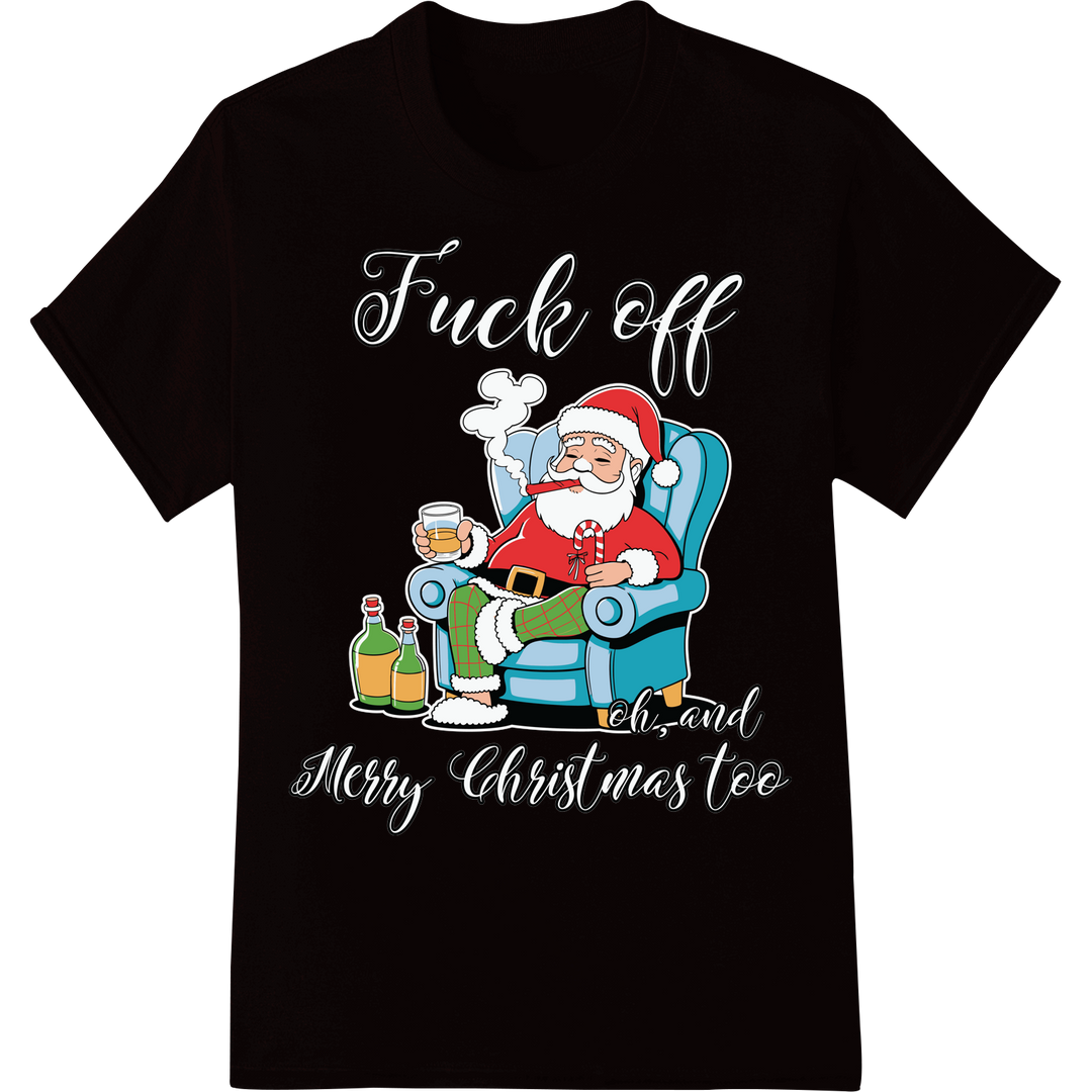 Naughty Santa Says: Merry Effin' Christmas DTF Print on black shirt - SUPERDTF-DTF Prints-DTF Transfers-Custom DTF Prints