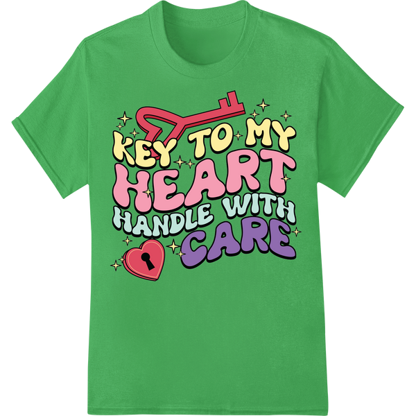 Retro Valentine's "Key to My Heart" DTF Print Transfer on green shirt - SUPERDTF-DTF Prints-DTF Transfers-Custom DTF Prints