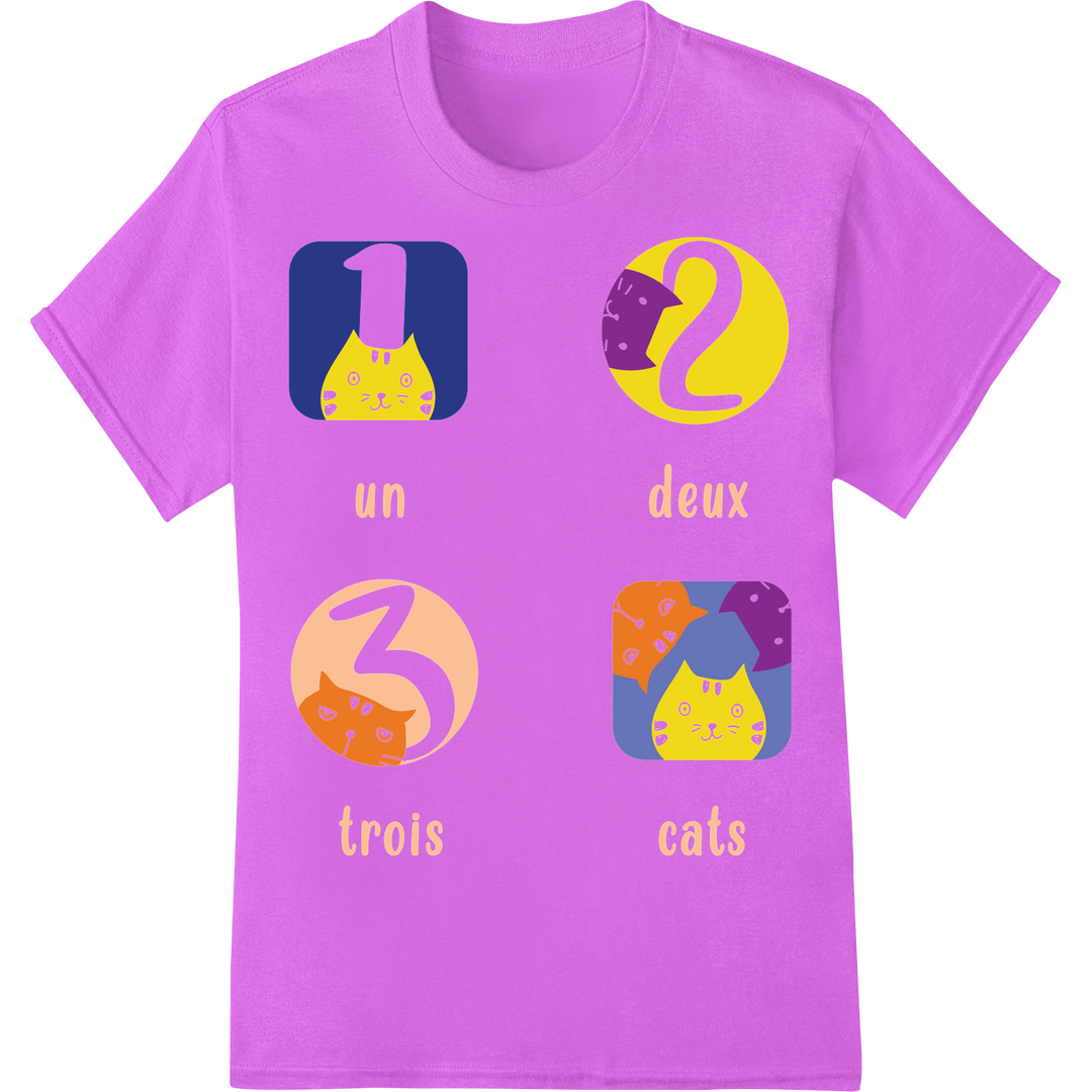 Adorable French Cats Count Un, Deux, Trois | DTF Print on purple shirt - SUPERDTF-DTF Prints-DTF Transfers-Custom DTF Prints