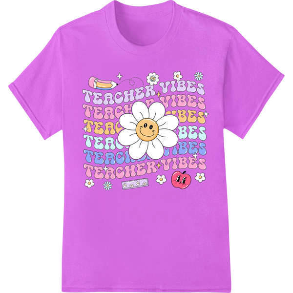 Groovy Retro Teacher Vibes DTF Print Heat Transfer on purple shirt - SUPERDTF-DTF Prints-DTF Transfers-Custom DTF Prints