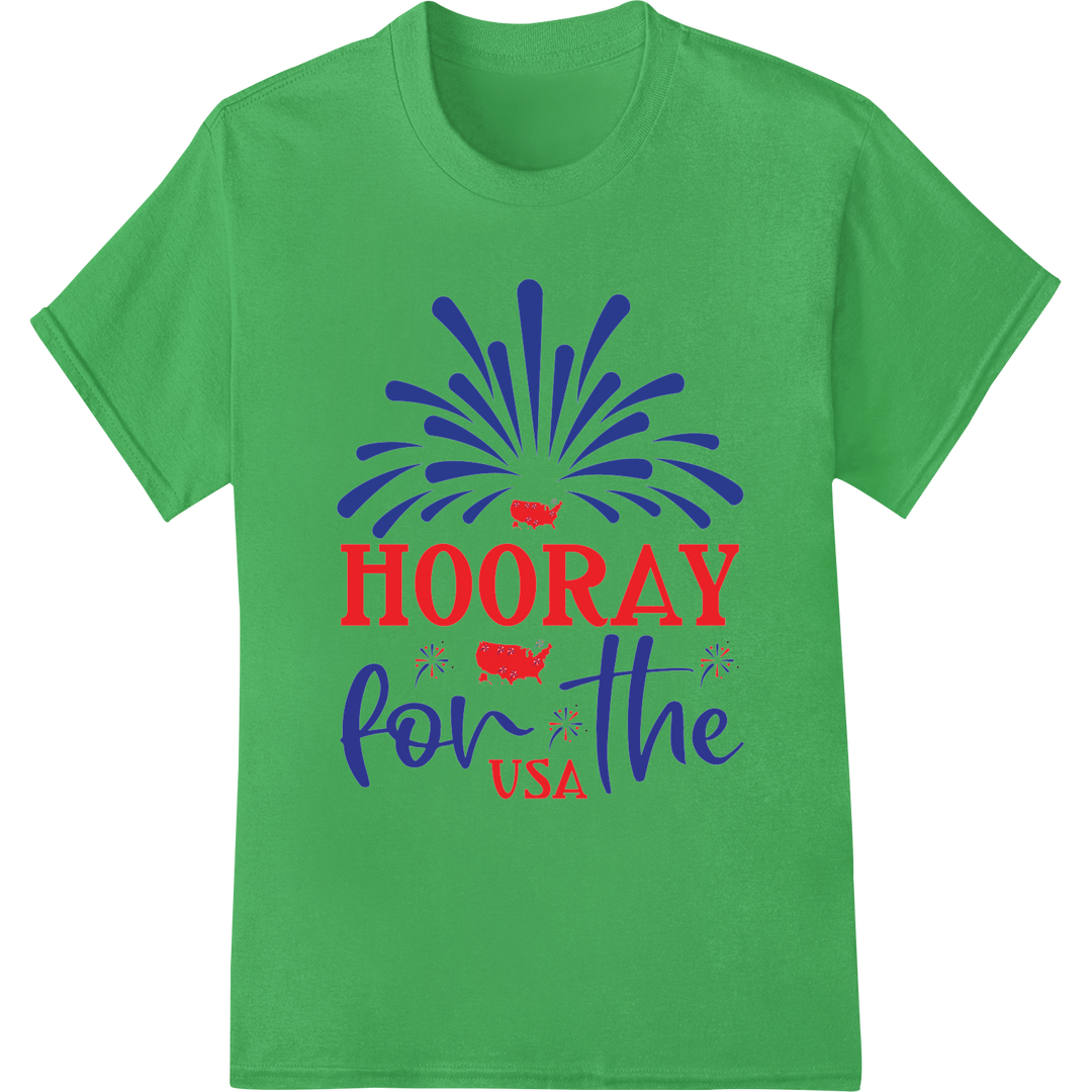 Hooray USA: Patriotic DTF Print Heat Transfer Design on green shirt - SUPERDTF-DTF Prints-DTF Transfers-Custom DTF Prints