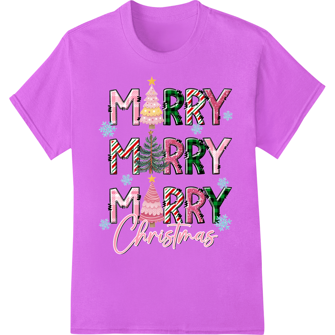 Merry Merry Bright: Festive Christmas Typography DTF Print on purple shirt - SUPERDTF-DTF Prints-DTF Transfers-Custom DTF Prints