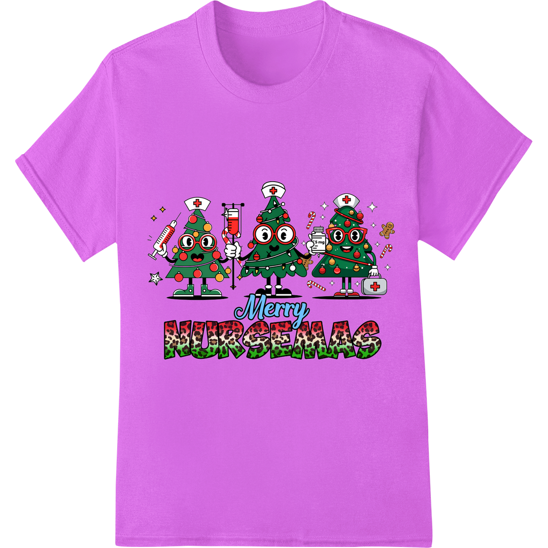 Adorable 'Merry Nursemas' Christmas Trees Nurse DTF Print on purple shirt - SUPERDTF-DTF Prints-DTF Transfers-Custom DTF Prints