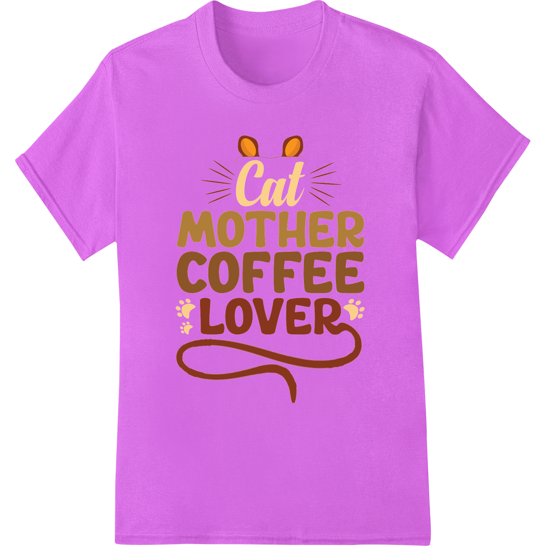 Purr-fect Gift: Cat Mom Coffee Lover DTF Print Transfer on purple shirt - SUPERDTF-DTF Prints-DTF Transfers-Custom DTF Prints