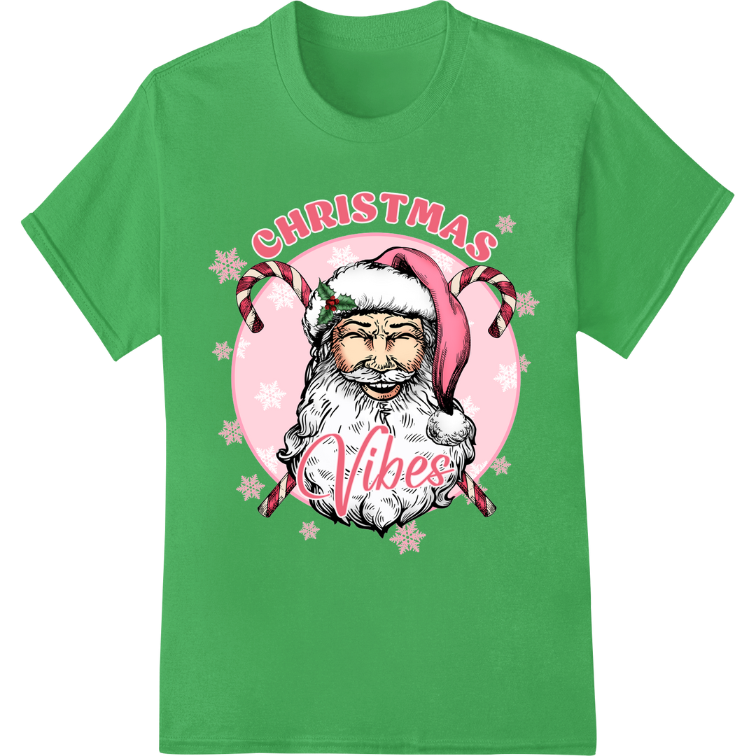 Jolly Santa Western Christmas DTF Print Heat Transfer on green shirt - SUPERDTF-DTF Prints-DTF Transfers-Custom DTF Prints